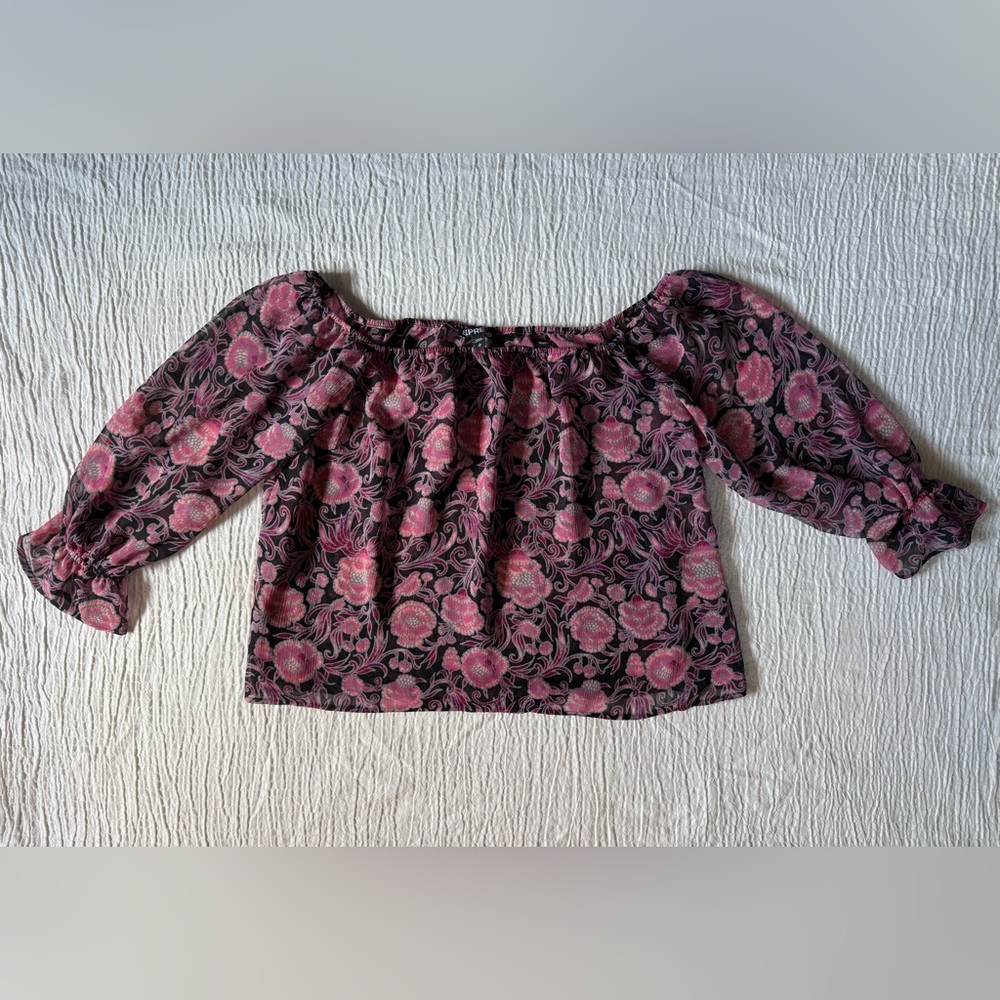 Express Black and Pink Off-Shoulder Blouse